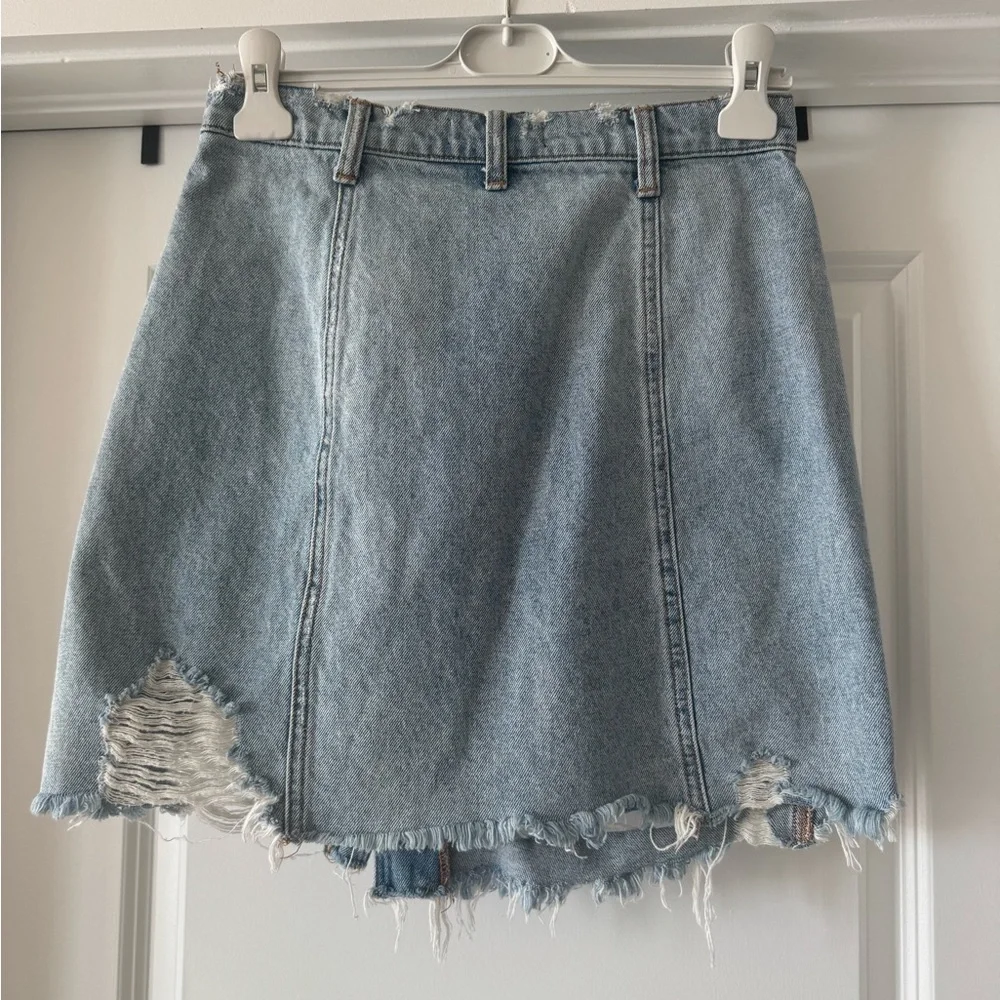 We The Free Light Blue Distressed Mini Skirt